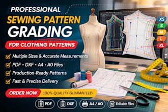 create professional sewing pattern grading for clothing patterns in PDF dxf