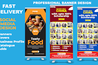 design all kinds of roll up banner, posters, business profile and x banner
