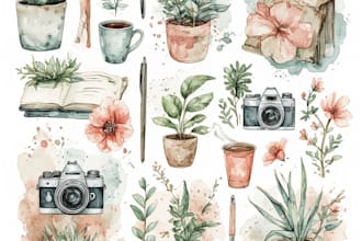 create unique watercolor hand drawn icons and illustrations