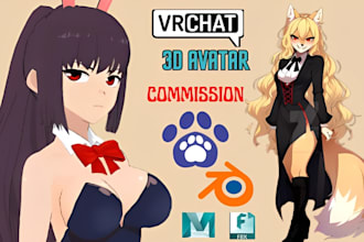 do custom vrchat furry avatar fursona facial rig vrc anime nsfw avatar 3d model