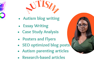 write articles, essays, research on autism and asd