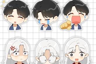 draw ych 6 emotes chibi for discord, pfp, vtuber and stream
