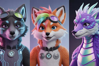 create custom furry vrchat avatar, fursona 3d anthro character and vrchat furry