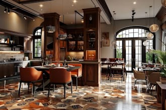 render 3d interior, interior design, house, restaurant