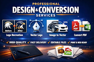 professionally convert pdf, recreate logo, resize images and vectorize