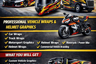design car wrap, helmet wrap, truck wrap and motorcycle wrap design
