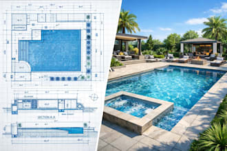 design swimming pool plan, permit drawing and pool construction drawing
