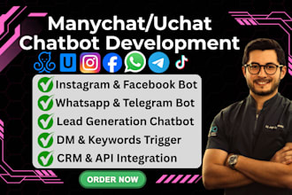 create chatbot for social media businesses with manychat or uchat