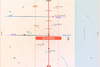 design a custom location map with cities roads and distance zones