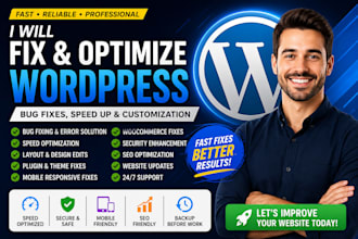 fix wordpress bugs, speed up website, customize and maintain wp fix errors