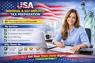 prepare USA tax forms 1040, schedules c for self employed
