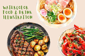 do watercolor food illustrations for restaurant menus