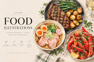 do watercolor food illustrations for restaurant menus