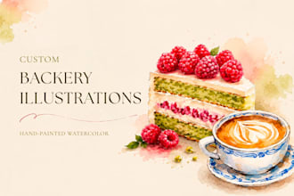 do watercolor bakery illustrations for menus