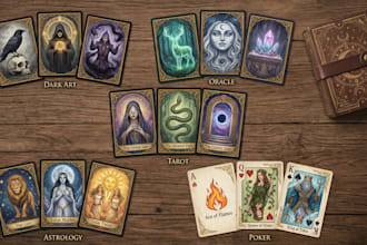 create poker tarot playing card design, card game design, dark art card deck