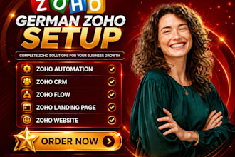 create german zoho automation, zoho CRM setup, zoho flow and landing pages