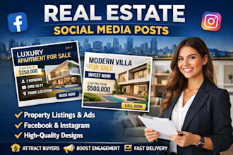 design professional real estate social media posts for facebook and instagram