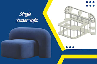 create model of single seater sofa plus cnc drawing