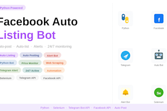 build a facebook marketplace bot, auto listing bot, auto posting and alert bot