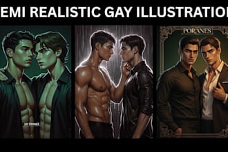 design romance book cover illustration, gay ya romance realistic book cover