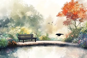 handrawn watercolor landscape on paper