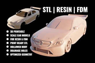 3d printable scale car models, print hollowed stl for resin or fdm printing