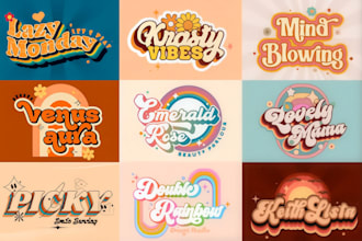 design a trendy 70s retro vintage funky typography logo