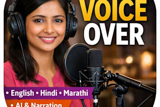 record a clear female indian english, hindi and marathi voice over