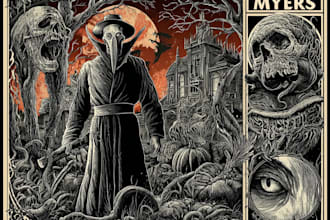 create creepy horror vintage character illustration