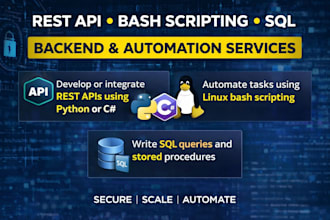 develop apis, linux script, sql queries, QA