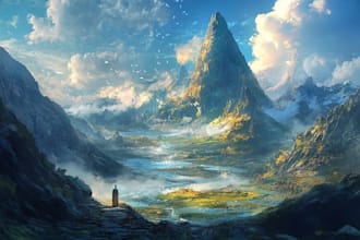 create detailed fantasy and nature landscape digital art
