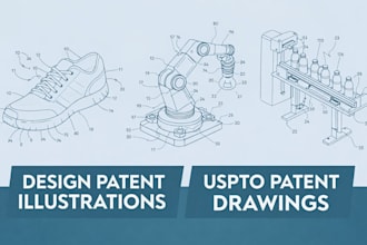 design patent illustrations, uspto patent drawing for utility patent