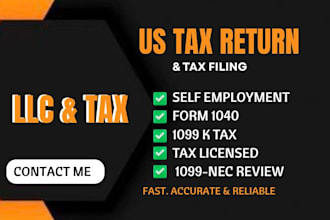 prepare US tax return 1040 tax filing and schedule c as a licensed cpa
