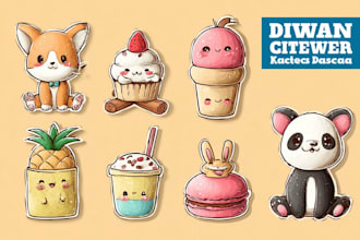 draw cute kawaii doodles, stickers illustrations