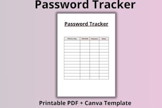 desing printable password tracker PDF and canva template