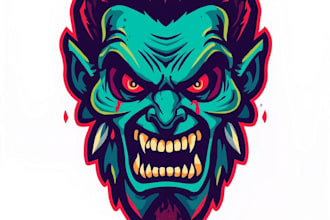 design scary, horror, fun cartoon, mascot unique logo design