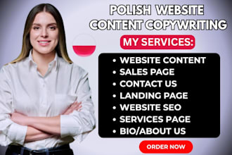 write polished website copywriting seo content in english and polish, no ai