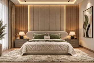 create photorealistic 3d bedroom interior design rendering