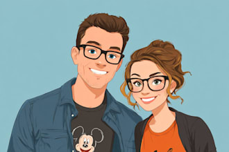 draw a romantic digital couple illustration