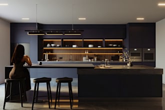 create photorealistic 3d kitchen design and interior rendering