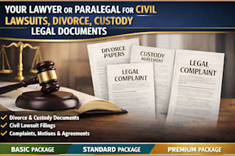 do lawyer, paralegal for civil lawsuits, divorce, custody legal documents