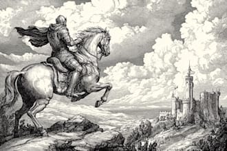 create medieval vintage line art illustration in engraving