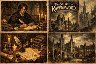 create dark academia illustration gothic aesthetic art vintage book cover