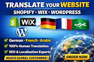 do website translation translate shopify wix wordpress to german french arabic