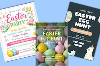 easter flyer, card, post, banner, poster, reel, brunch menu, egg hunt invitation
