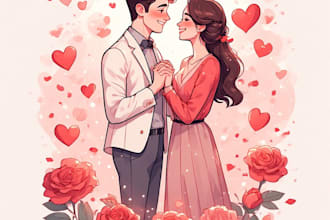 illustrate a romantic family couple portrait