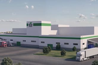 construct 3d site plan,industrial warehouse render,exterior parking space layout