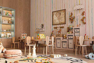 remodel creative children room, educational space rendered, meticulously design