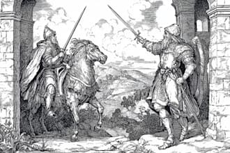 create medieval vintage line art illustration in engraving