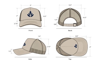 design cap tech pack for manufacturing, trucker cap, bucket hat, dad hat